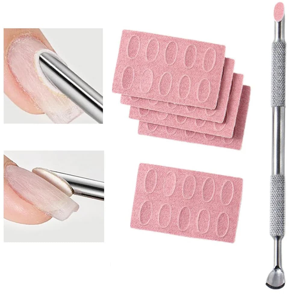 Set di spinta in acciaio russo con fetta di levigatura da 50 pezzi # Strumento per manicure con lime antischiaccio autoadesive in acciaio smussato per smalto a grana 180
