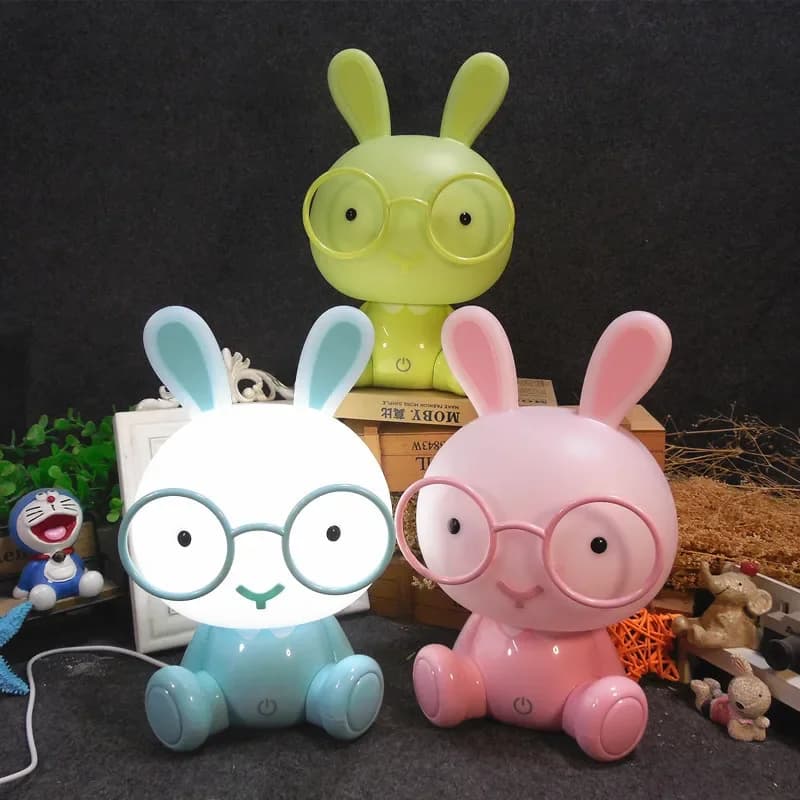 Occhiali Coniglio Luce notturna Camera dei bambini per bambini Cartone animato Led USB Lampada da notte Regalo di Natale Comodino per bambini Decorazioni per la casa Illuminazione natalizia