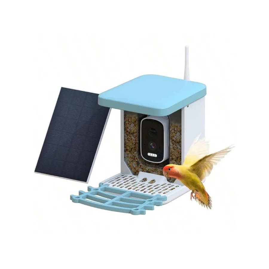 【Nuovo Stile】 Mangiatoia per Uccelli con Telecamera HD da 5MP e Pannello Solare, Casetta Intelligente per Uccelli con Identificazione AI delle Specie, Registrazione Video