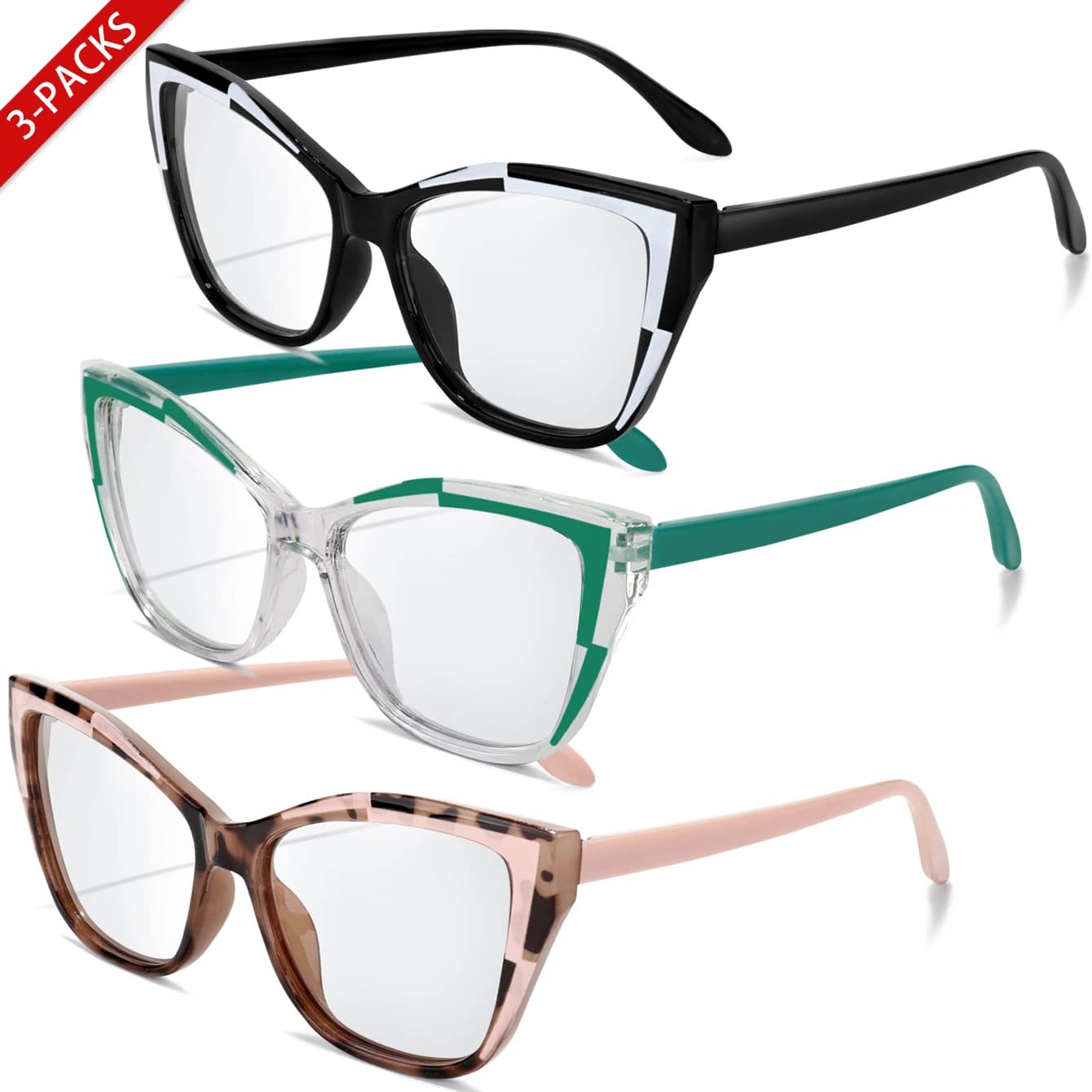 3 pairs of fashionable Cateye sunglasses for men and women, cycling glasses with UV protection for outdoor sports, transparent racing glasses