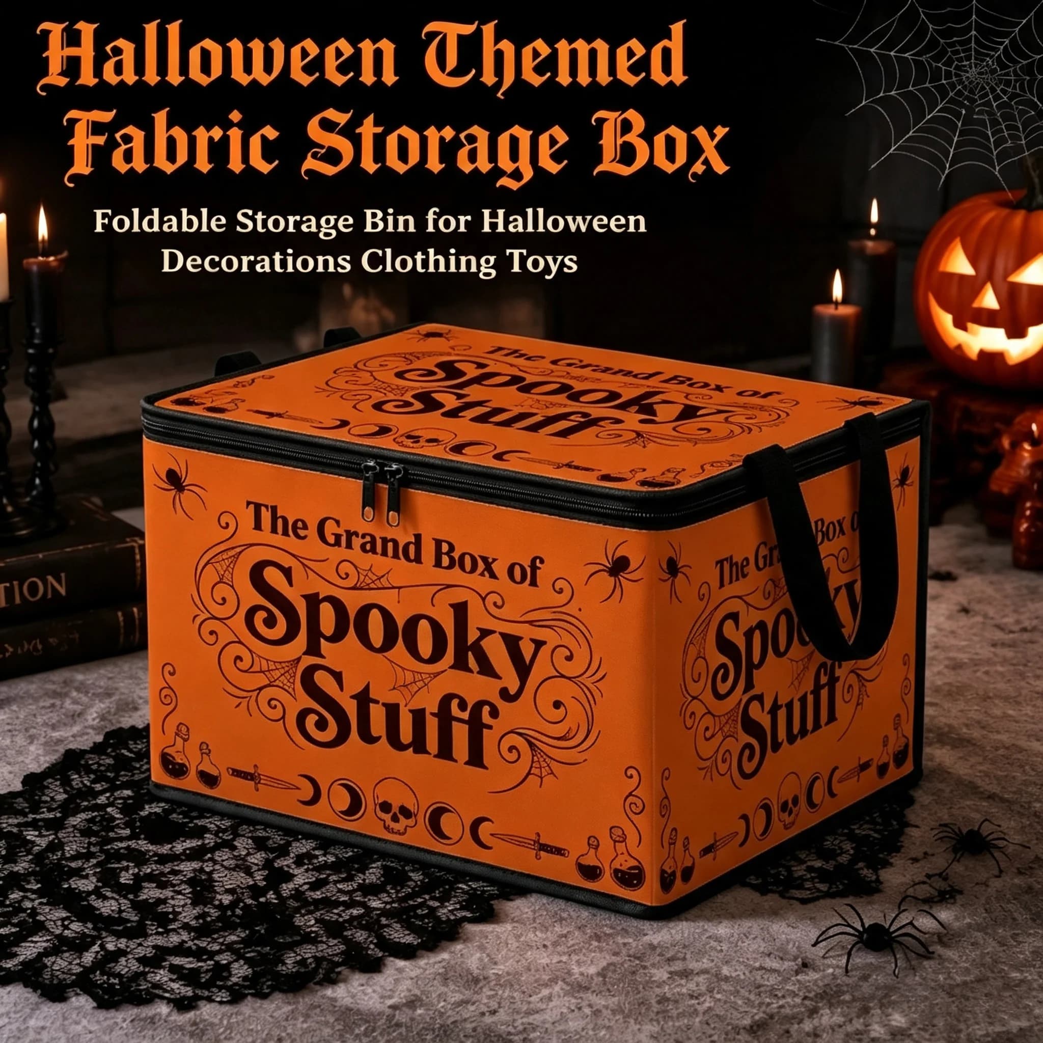 Halloween Themed Fabric Storage Box Foldable Storage Bin for Halloween Decorations Clothing Toys Bedroom Closet Organizer