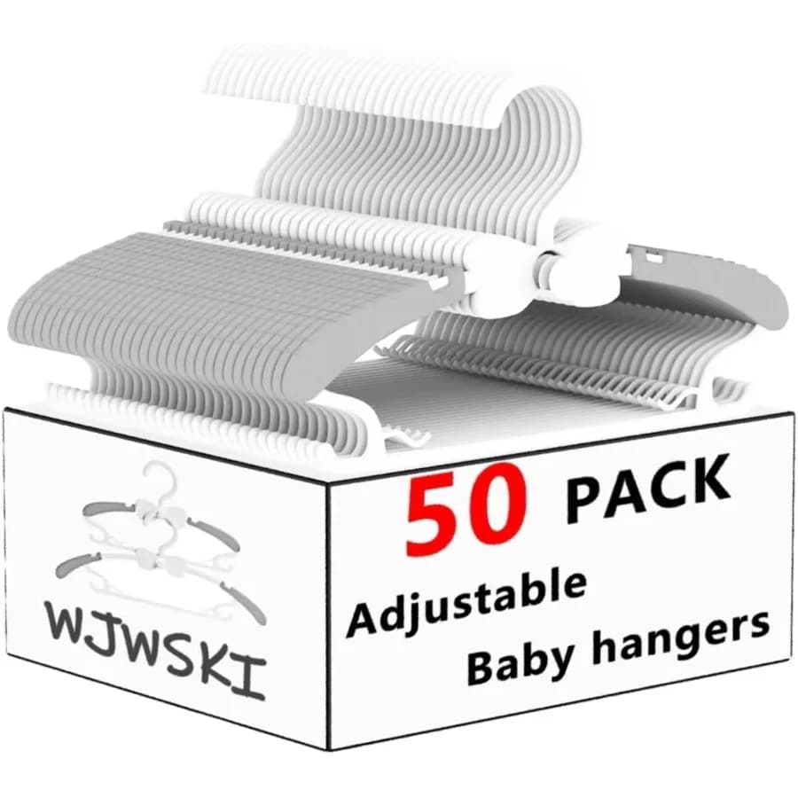 Pack of 50 adjustable plastic hangers for the organization of the wardrobe: space-saving waterfall hangers for clothes for infants and infants, ideal for