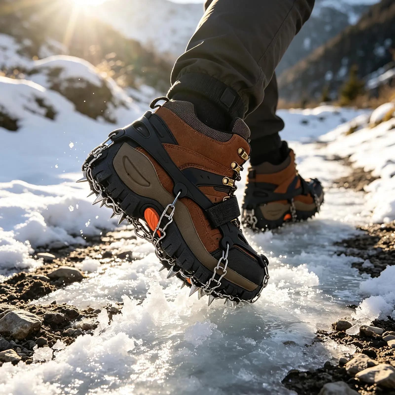 Crampons For Hiking Boots 19 Spikes Anti Slip Chains Shoe Grips Ice Snow Cleats Footwear Grip For Jogging Hiking Running Walking