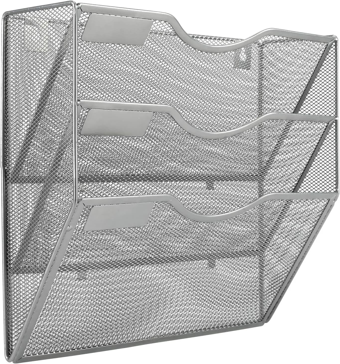 Organizzatore da parete per documenti, porta posta a 3 tasche con etichette, scaffale salvaspazio color argento