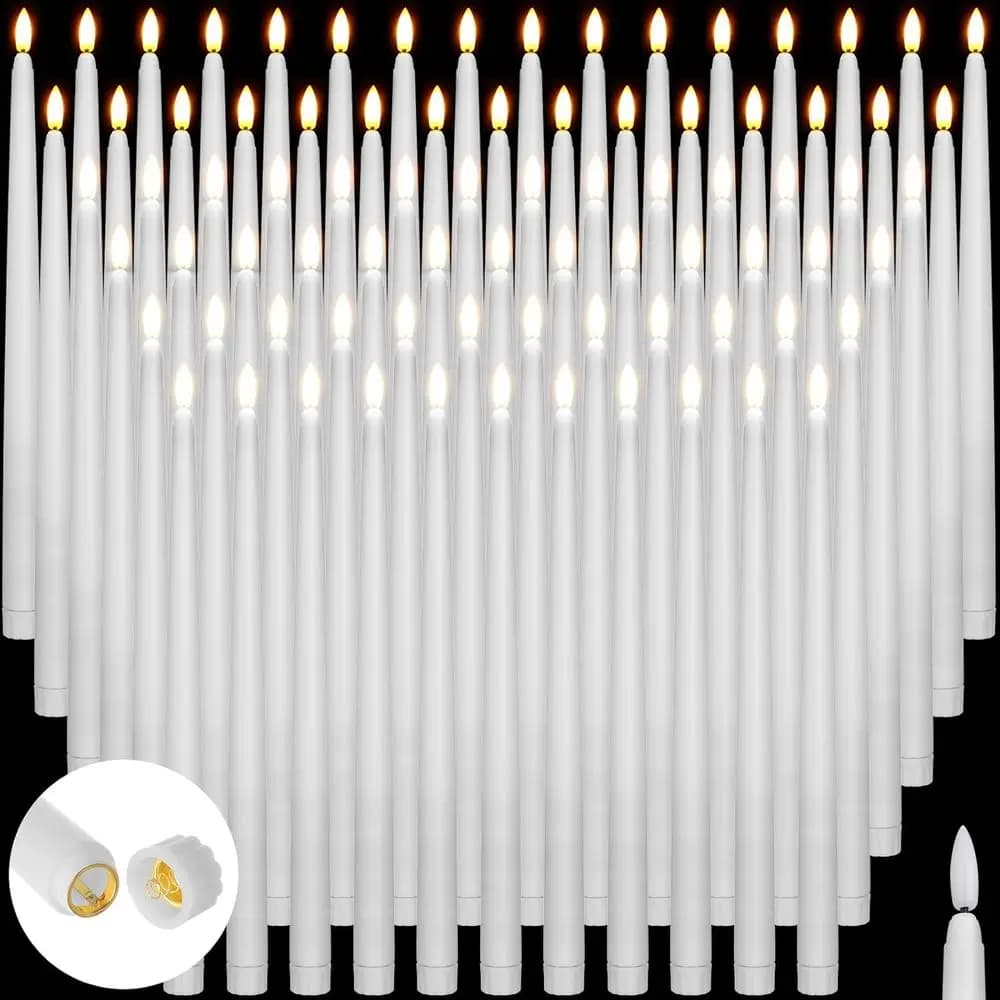 100 Candele LED Lunghe a Cono, 31,5 cm, a Batteria, Bianche, Ideali per Matrimoni, Chiesa, Decorazioni per Feste