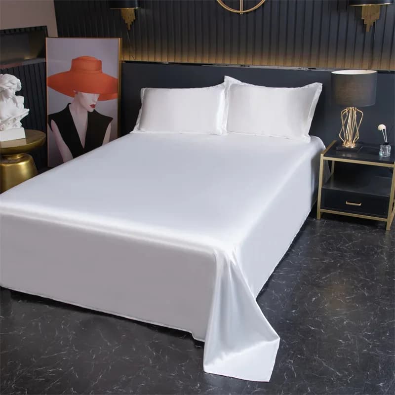 Lenzuolo rinfrescante setoso con 2 federe Set di lenzuola piatte Twin Queen con sensazione di seta ghiacciata di lusso Lenzuola in raso morbide e ipoallergeniche