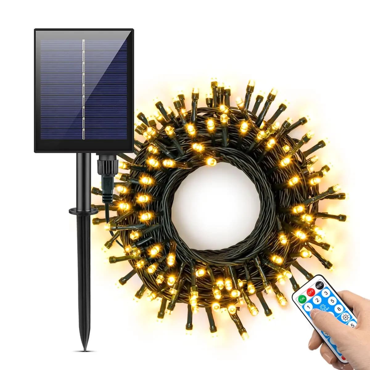 Luci solari a LED da 328 piedi per esterni, 8 modalità, ricarica USB e telecomando, impermeabili per giardino, balcone, ghirlanda, patio natalizio