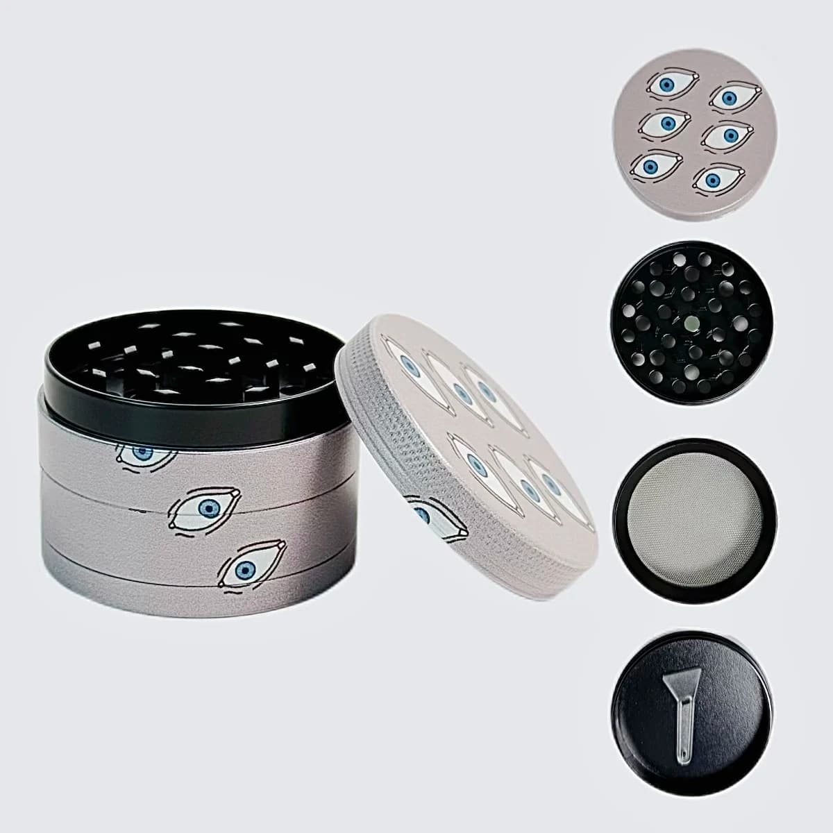 Grinder per Erbe in Lega di Zinco a 4 Strati con Motivo Occhio Blu da 2 Pollici (5 cm), Chiusura Magnetica, Strumento Manuale in Metallo per Fumo, Regalo