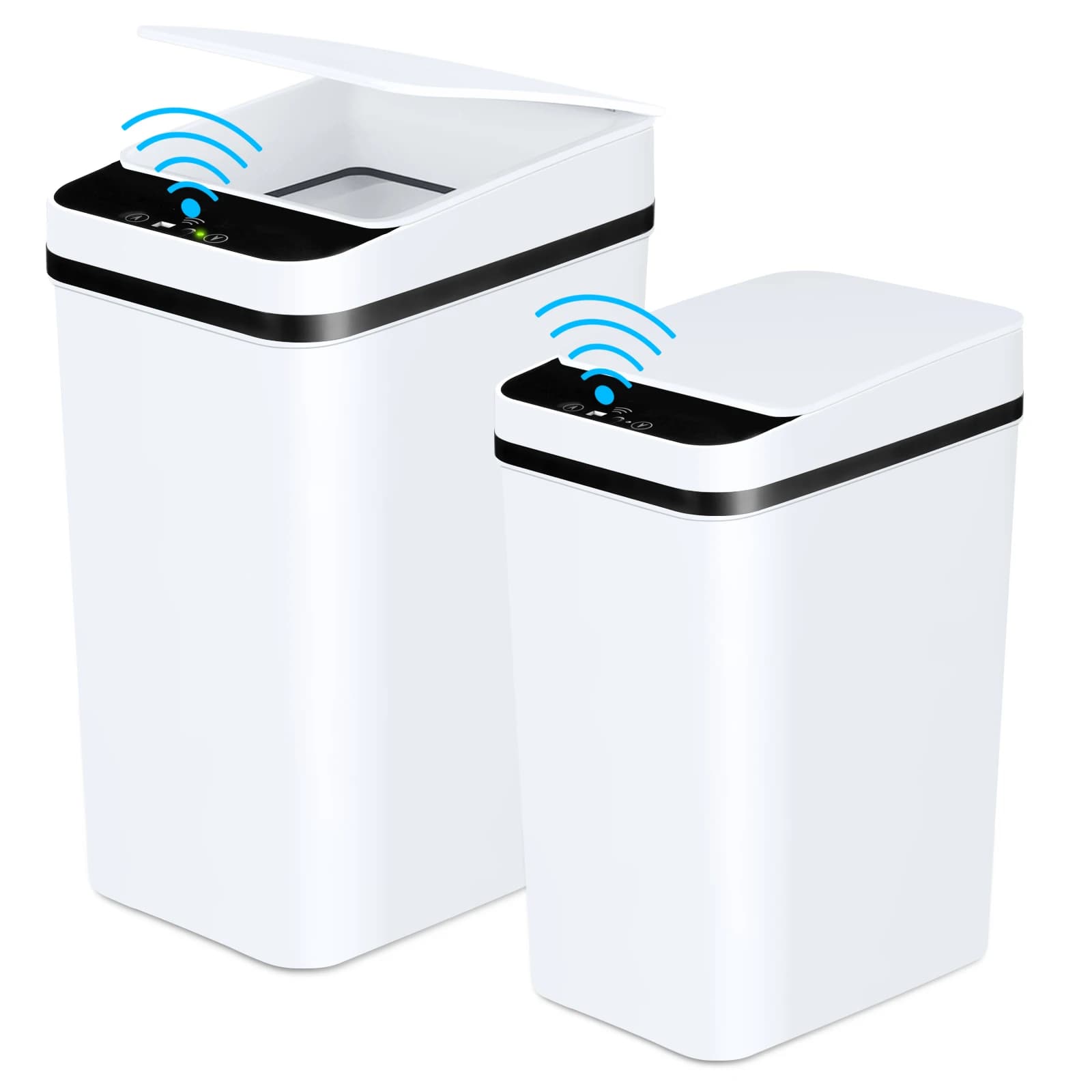 2 pcs 12L & 18L bath pattumiera automatic motion sensor Touchless trash bin with lid per bedroom living room kitchen white