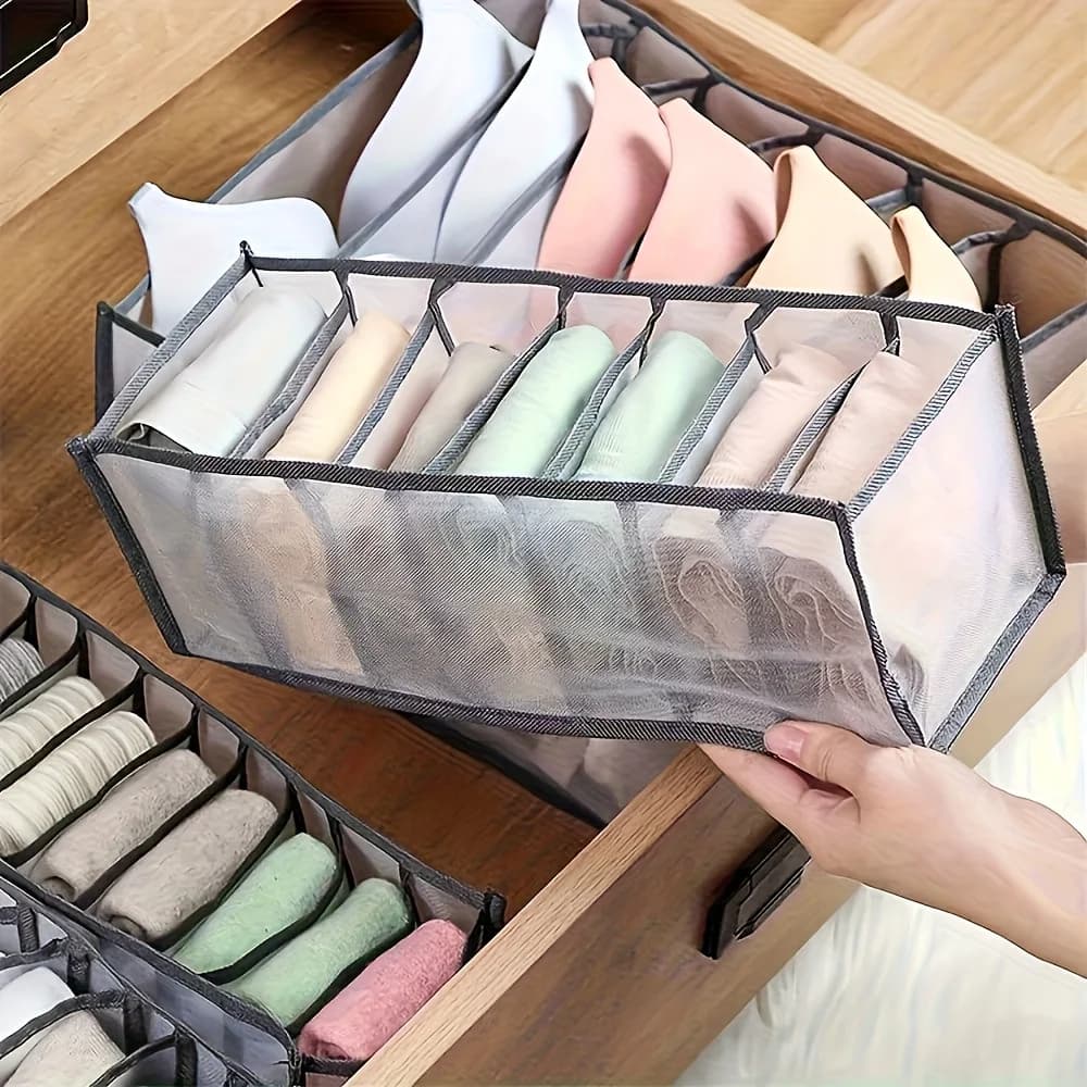 7 Grids Underwear Drawer Organizer Socks Storage Box Foldable Closet Organizers Drawer Divider Boxes For Underpants Socks Bra