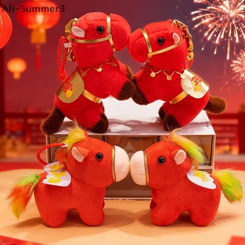 1 pz messaggio di benedizione cavallo bambola portachiavi cavallo rosso peluche ripiene borsa pendente regalo di capodanno per gli amici