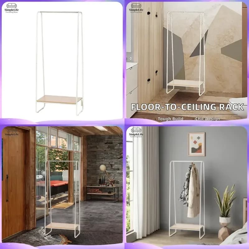 Modern Floor Standing Coat Rack Steel Frame Hat Hanger with Shelf Bedroom Living Room Furniture Entryway Organizer Clothes