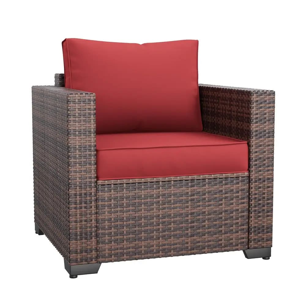 Set Sofa and Armchair in Vimini with High Back, Waterproof, with Single Armrest and Anti-slip cushions, for Exterior