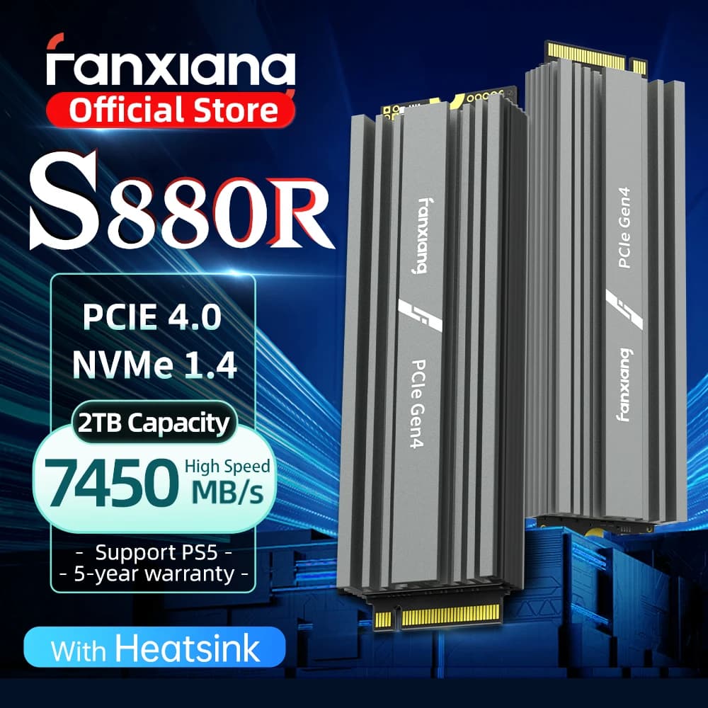Fanxiang S880R SSD NVMe M.2 2280 da 7450MB/s, 4TB 2TB 1TB, Disco Rigido Interno a Stato Solido con Dissipatore di Calore per PS5 PC Laptop