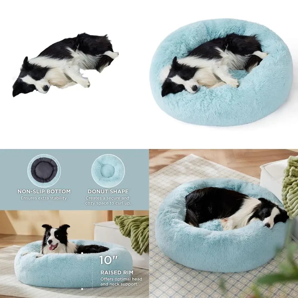 Cuccia per cani in pelliccia sintetica rotonda lavabile 36 blu acqua per animali domestici di grandi dimensioni fino a 80 libbre