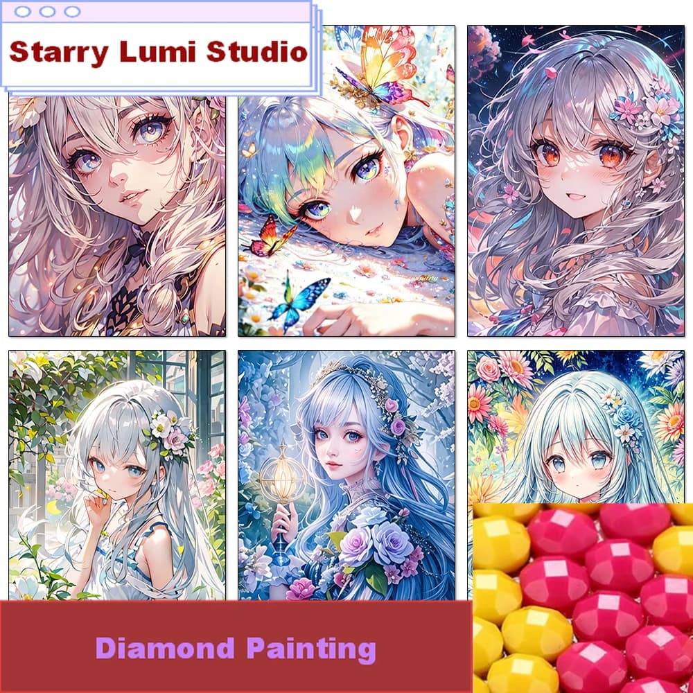 Kit Ricamo Diamante 5D Fai da Te Ragazza Anime Cartoon, Nuovo Stile, con Gemme e Punto Croce, Decorazione Casa, Regalo