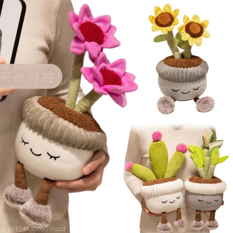 30cm Cartoon Hot Sale Plants Potted Sunflower Plush Doll Pink Flower Cactus Calla Lily Plush Plant Home Decoration Gift For Kids
