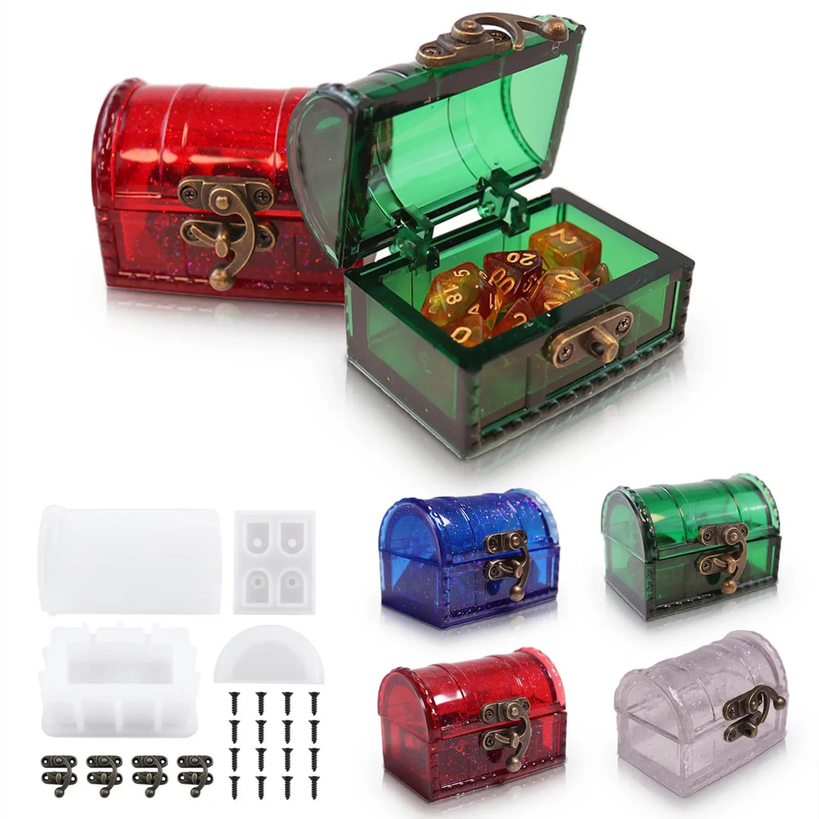Silicone mold for resin casting Epoxy resin storage container Set Treasury box Gingillo Resin Crafts for dice Mold for jewelry boxes