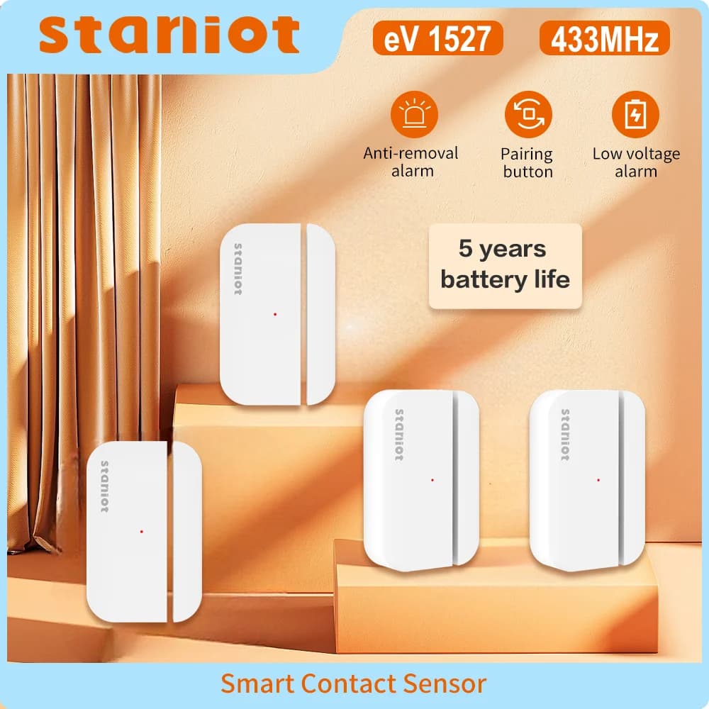 Staniot Sensore per porte e finestre con batteria da 5 anni Rilevatori di porte aperte e chiuse wireless per casa intelligente per sistema antifurto con pannello di allarme di sicurezza