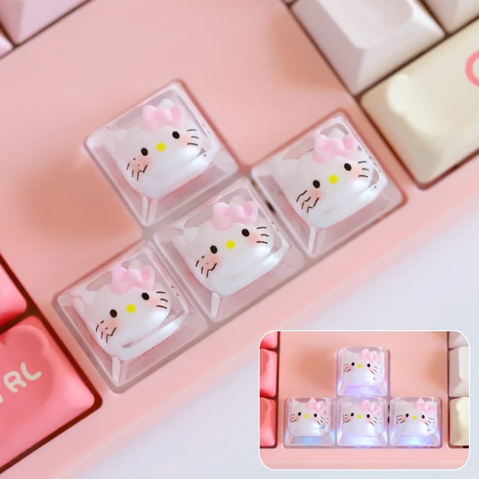 Anime Cartoon Hello Kitty Backlit Cover Custom Handmade Do-it-yourself Mechanical Keyboard Dedicated resin key