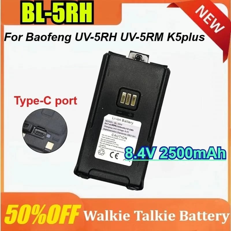 BL-5RH 2500mAh Per Baofeng UV-5RH Batteria Radio TYPE-C Batteria Ricaricabile Tri-Band 999Ch Frequenza FM Ham Walkie Talkie