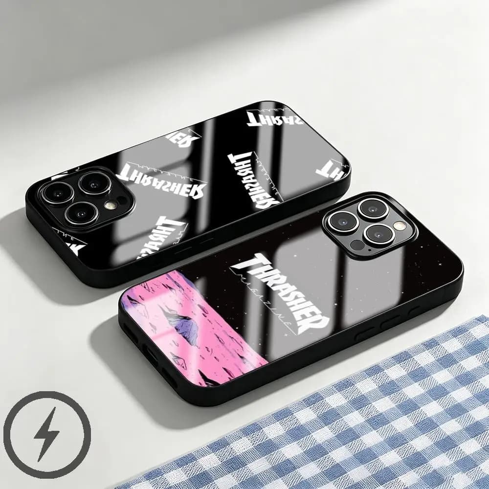 Brand THRASHER Phone Case For iPhone 17 16 15 14 13 12 11 X XR XS 8 Plus Mini Pro Max Glass Magnetic Phone Case