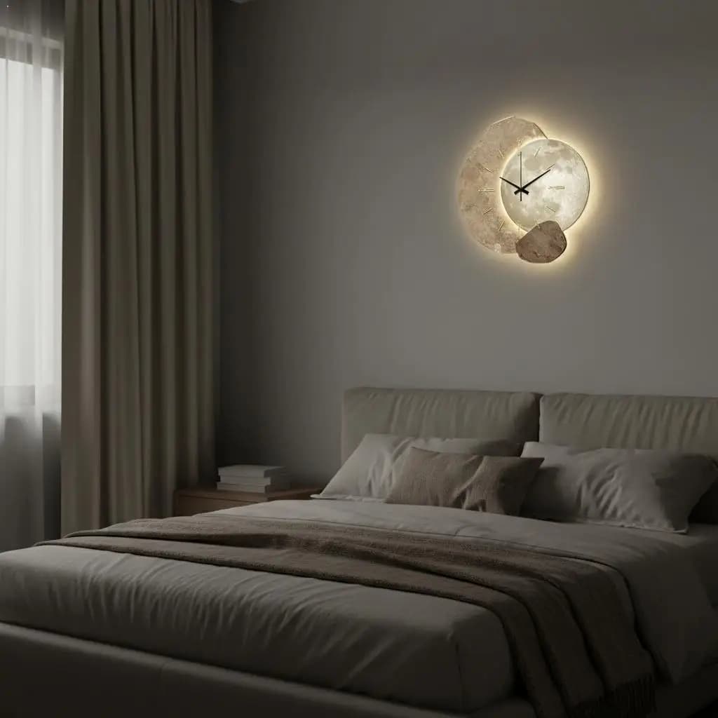Minimalist Planet Moon Wall Clock Modern Art Silent Glowing Watch Luxury Nordic Decorative Hanging Clock For Bedroom Interior