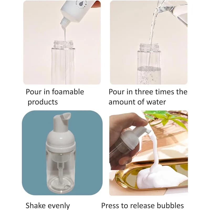 Flacone vuoto in plastica con pompa per schiuma da 30-100 ml, dispenser portatile da viaggio, mini contenitore per shampoo, sapone per le mani, detergente viso (5/10 pezzi)