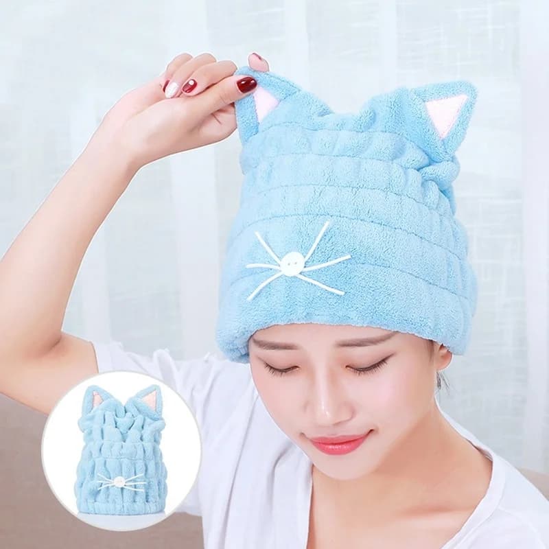 Asciugamano per asciugare i capelli in microfibra per gatti carini Cuffia da bagno Forte asciugatura ad assorbimento Asciugamano per capelli lunghi e morbidi speciali con velluto corallo