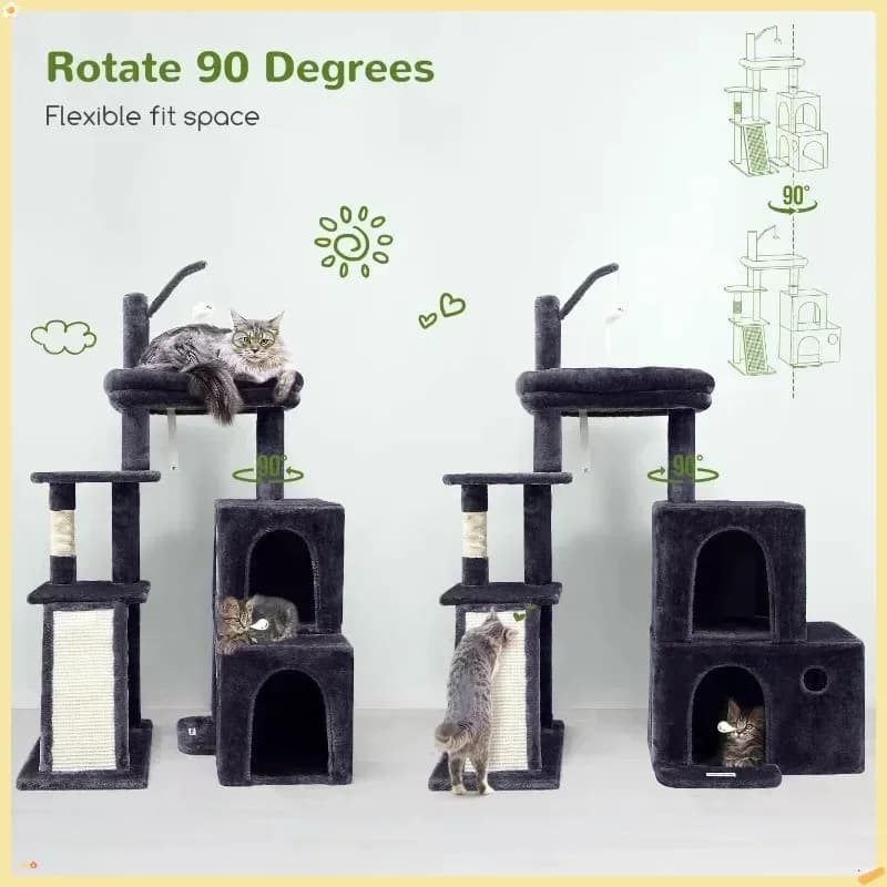 Albero per gatti resistente da 50 pollici per gatti di grandi dimensioni, torre robusta con 2 condotti e pesce persico, grigio scuro