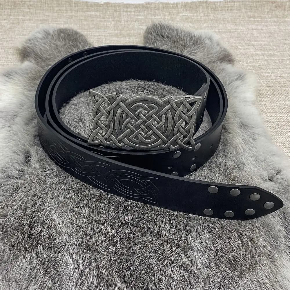 Interesting Embossed Viking Renaissance Buckle Belt Printing Knight Celtic Belt PU Leather Medieval Waistband Adult