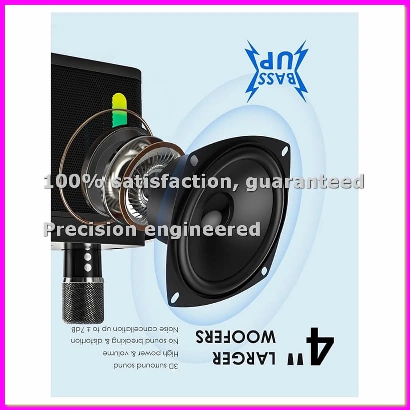 Altoparlante Bluetooth Wireless con Subwoofer, Luci Colorate, Portatile, Macchina per Karaoke Familiare con 2 Microfoni Stereo-ABVK