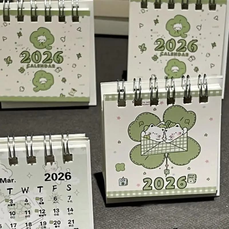 【Pace】 Mini calendario da tavolo 2026 a tema Lucky Cat Decorazione in stile Ins per studenti Organizzatore da scrivania Simpatico pianificatore di pianificazione