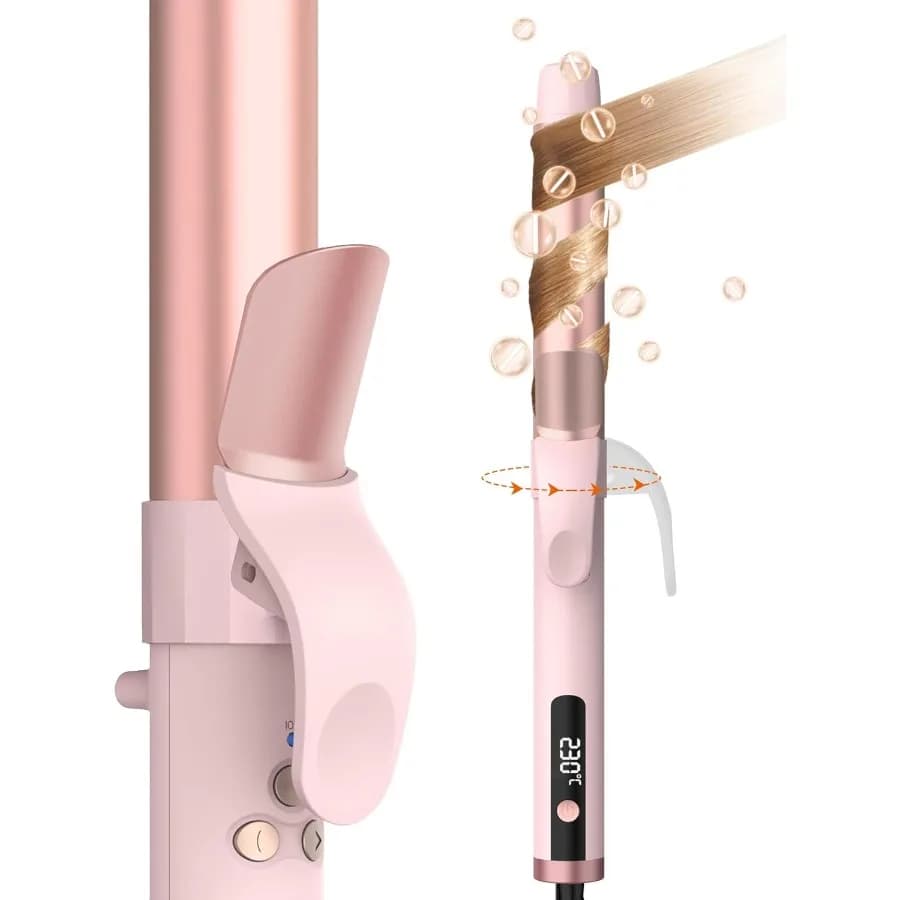 1/4 inch rotary curling iron for long hair Pink Double Voltage corrugating instrument Waves without effort Iron self-regulating hair