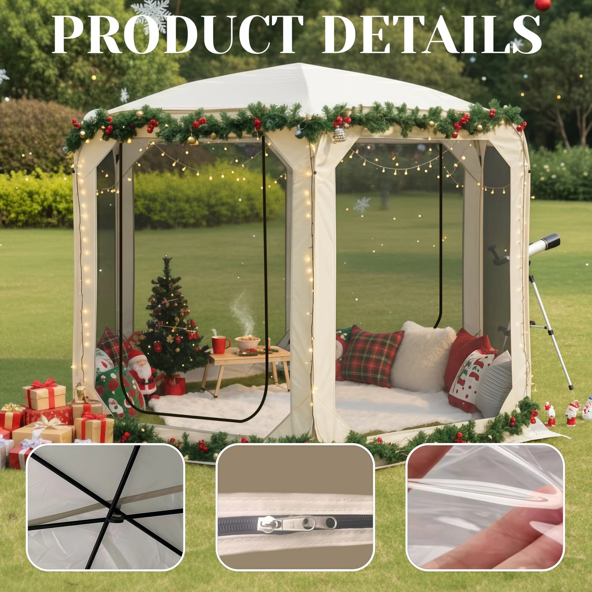 Tenda Pop-Up da Esterno con Zanzariera, Resistente al Vento e al Freddo, Protezione UV, in PVC, Ideale per Campeggio e Giardini