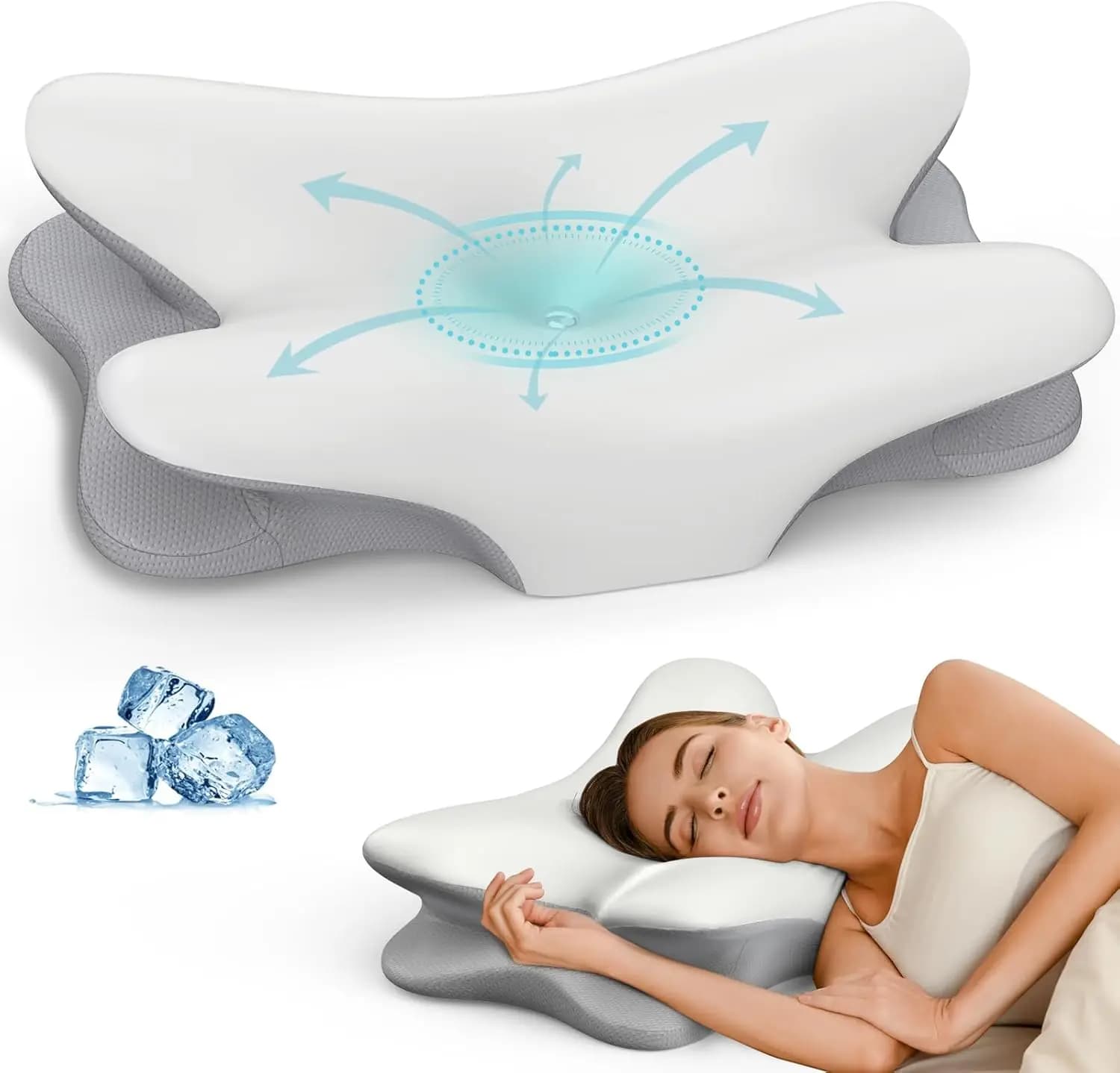 Cuscino Cervicale Ergonomico per Alleviare il Dolore, Supporto in Memory Foam Rinfrescante per Chi Dorme su un Fianco o sulla Schiena