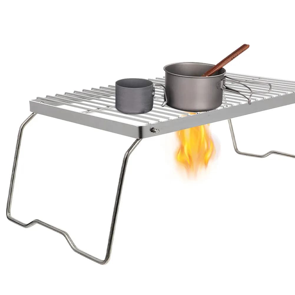Supporto Pieghevole Portatile in Acciaio Inox per Fornello, Griglia a Rete per Barbecue, Attrezzatura da Campeggio per Cucinare all'Aperto