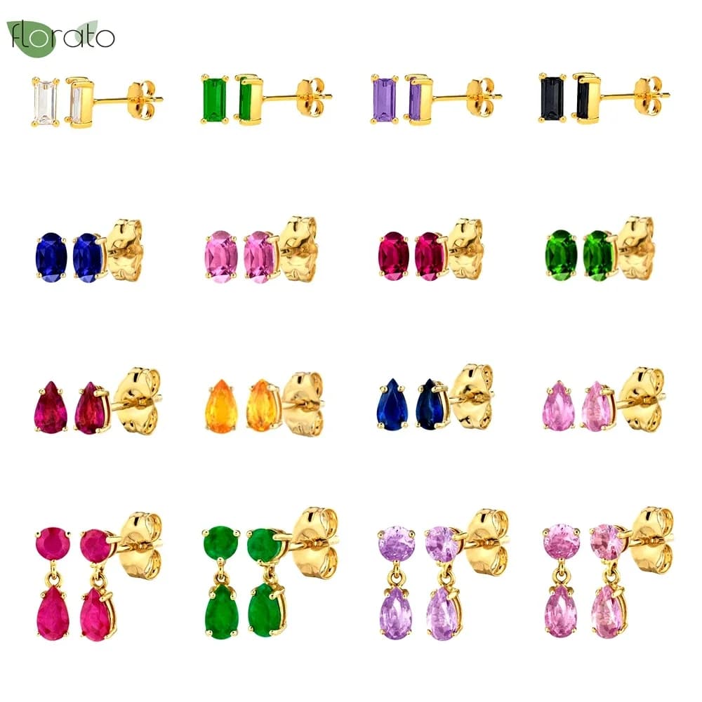 925 Sterling Silver Needle Colorful Gemstone Earrings for Women Water Drop Pendant Stud Earrings Wedding Luxury Jewelry Gifts