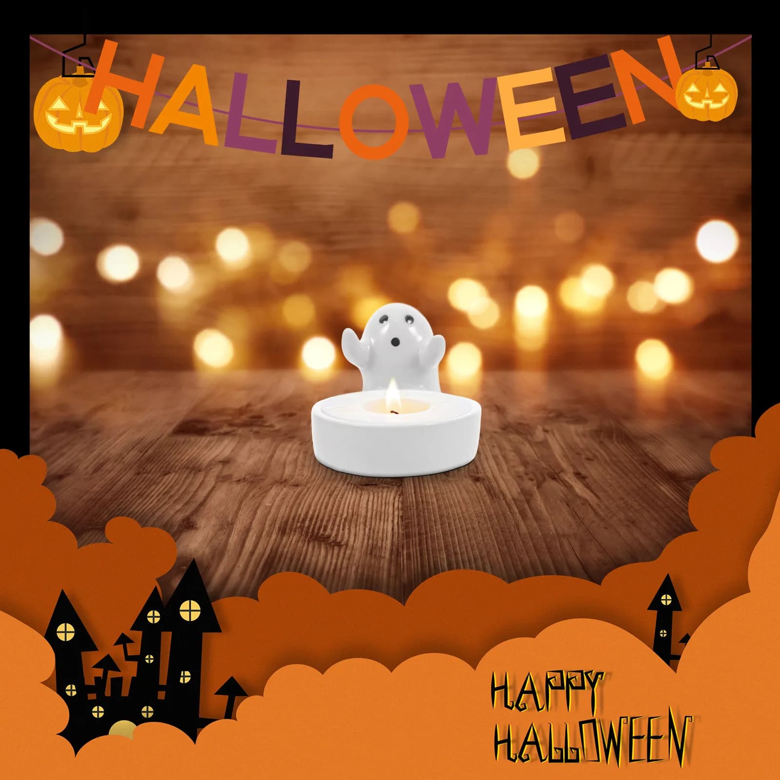 Halloween Tea Light Holders Ceramic Party Decorations Tealight Candlestick Ghost