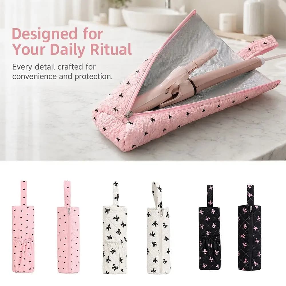 High Temperature Resistant Curling Iron Storage Bag Large Capacity Dustproof Electric Coil Clamp Protective Cover Bow