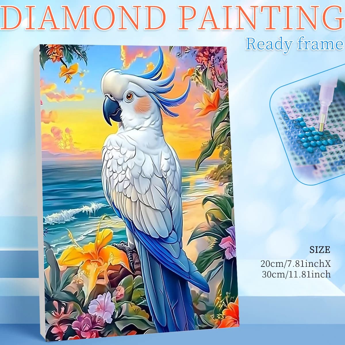 RUOPOTY Quadro con Pappagallo 5D Diamond Painting, Decorazione Murale per la Casa, Strass con Immagine di Animale, Rotondo/Quadrato, Decorazione Murale Moderna per Adulti