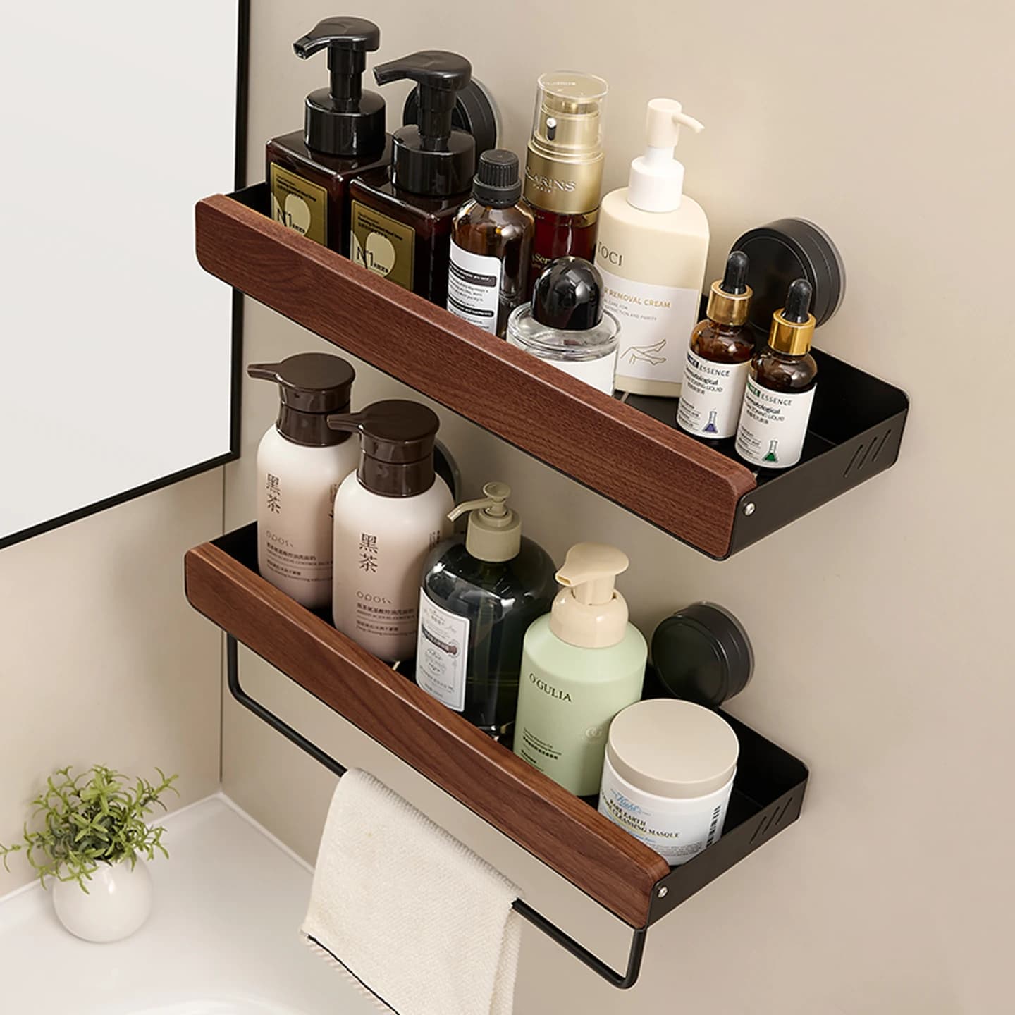 Mensola in legno di alluminio a ventosa per bagno, cucina, camera da letto, corridoio, appendiabiti da parete