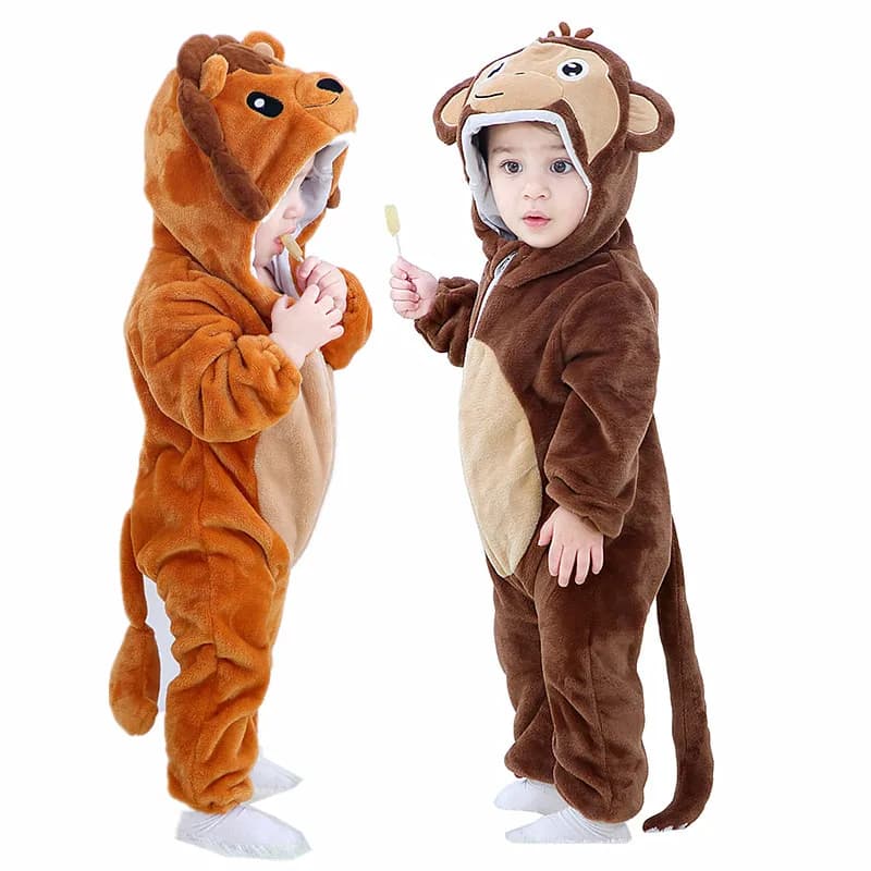 Baby Animal Scimmia Body unisex con cappuccio Bambino Inverno Caldo Pigiama di flanella Coda Vestire Vestiti Vacanza Vestire Strisciare