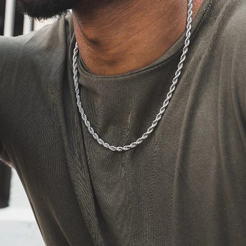 Collana classica da uomo con catena a corda Larghezza 2/3/4 MM Collana a catena cubana Figaro in argento sterling 925 per gioielli da uomo e donna
