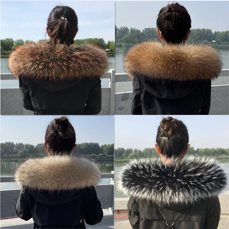 Raccoon Fur Collar Winter Super Large Women Collar Furry Fur Collar For Winter Coat Hood Luxury Warm Fur Collar Decor Shawls