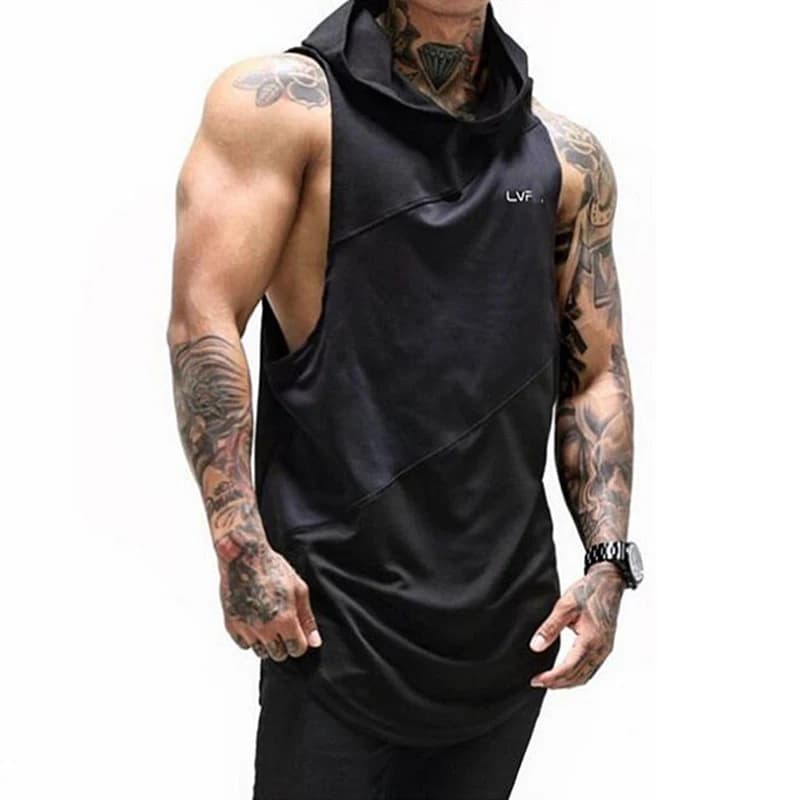 Canotta da uomo con cappuccio, senza maniche, in cotone, per palestra, bodybuilding, fitness, allenamento, traspirante, sottoveste maschile