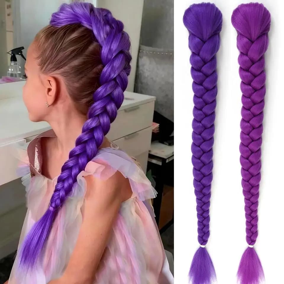26 inch long horsetail braided for purple hair 26 inch long horsetail with clip Dressing Rumi for Girls Halloween Christmas