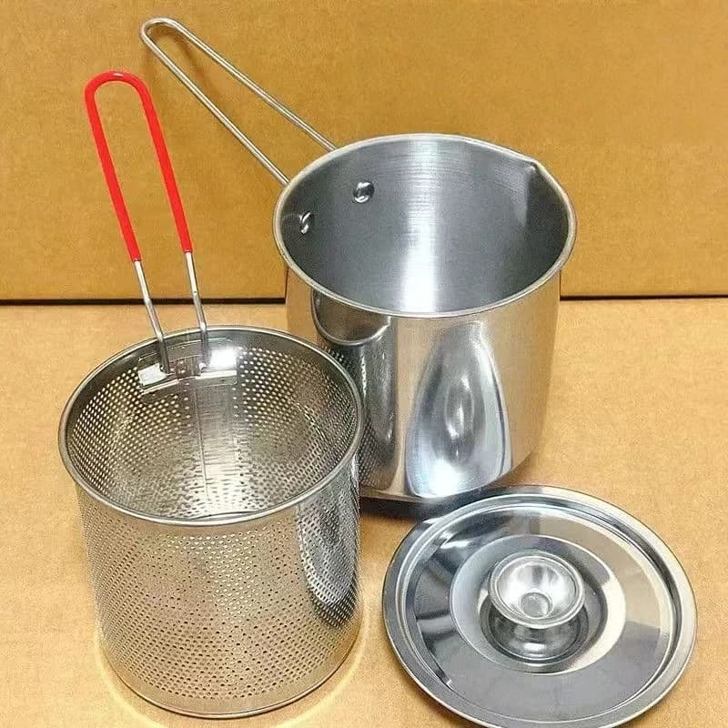 304 Stainless Steel Frying Pan Household Mini Frying Pan Multifunctional Stainless Steel Frying Pan Deep Frying Pan With Basket