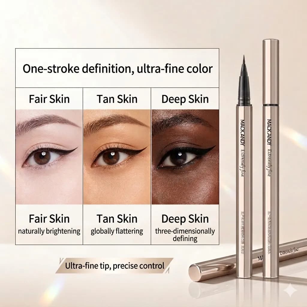 MACKANDY Waterproof Fast Dry 0.014mm Ultra-fine Nib Black Liquid Eyeliner Pen Smudge Proof Long-lasting Cosmetics For Makeup
