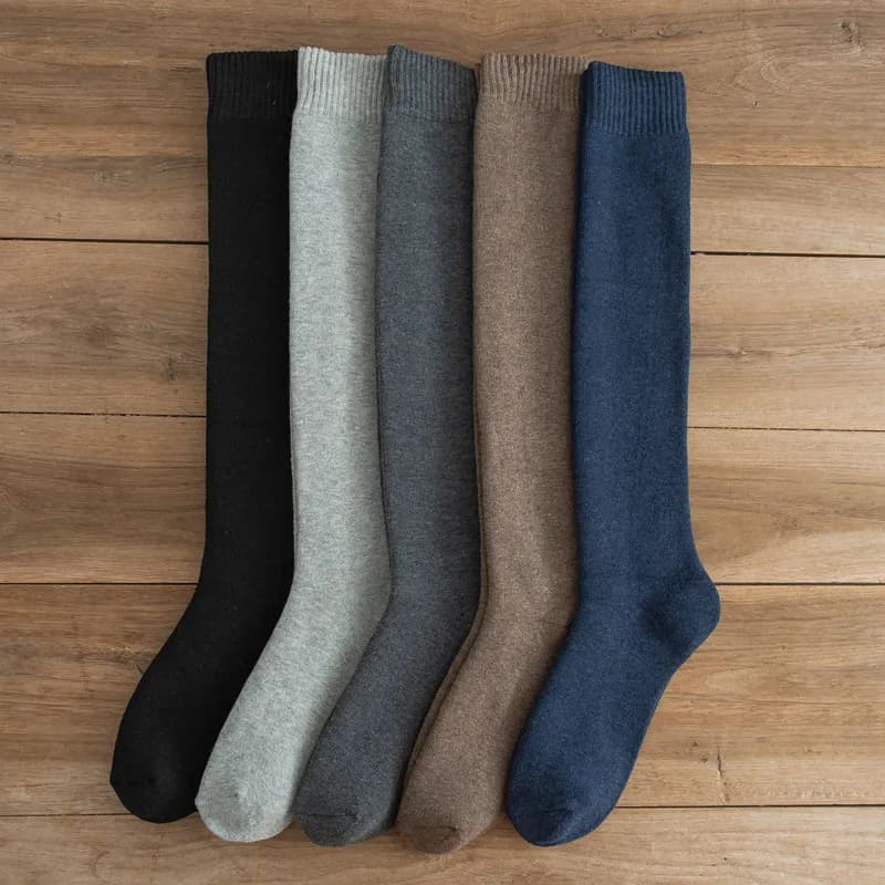 1/5 Paia di Calzini Invernali Lunghi al Ginocchio da Uomo in Lana, Caldi e Lunghi, Calze a Compressione in Cotone Ispessito, Regalo